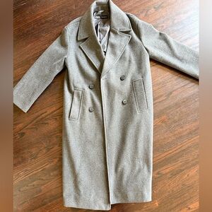 Zara Double Breasted Gray Wool Long Coat